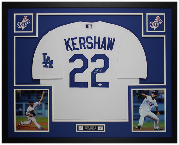 Clayton Kershaw Autographed & Framed White Los Angeles Jersey Auto JSA LOA Certified