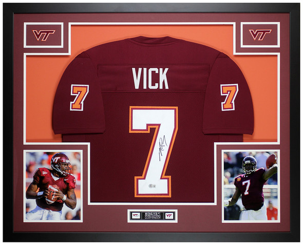 Michael Vick Autographed & Framed Maroon Virginia Tech Jersey Auto Beckett Certified