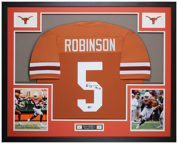 Bijan Robinson Autographed & Framed Orange Texas Jersey Auto Beckett Certified