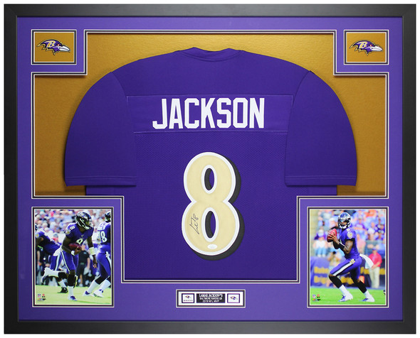 Lamar Jackson Autographed & Framed Purple Baltimore Jersey Auto JSA Certified
