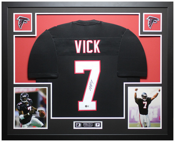 Michael Vick Autographed & Framed Black Atlanta Jersey Auto JSA Certified