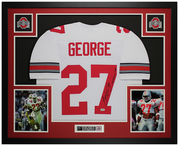 Eddie George Autographed & Framed White Ohio State Jersey Auto Beckett Certified