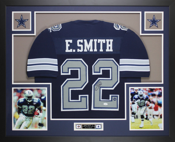 Emmitt Smith Autographed & Framed Blue Dallas Jersey Auto JSA Certified