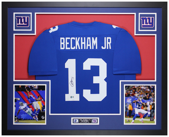 Odell Beckham Jr Autographed & Framed Blue New York Jersey Auto Beckett Certified Odell Beckham Jr Autographed & Framed Blue New York Jersey Auto Beckett Certified