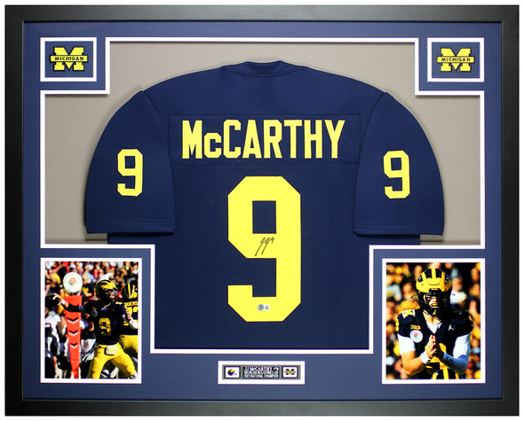 JJ McCarthy Autographed & Framed Blue Michigan Jersey Auto Beckett Certified JJ McCarthy Autographed & Framed Blue Michigan Jersey Auto Beckett Certified