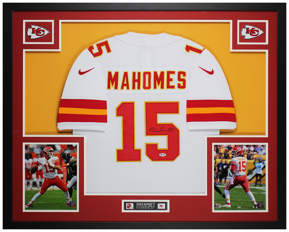 Patrick Mahomes Autographed & Framed White Kansas City Jersey Auto Beckett Certified