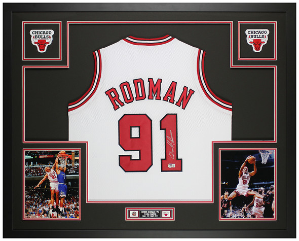 Dennis Rodman Autographed & Framed White Chicago Jersey Auto Beckett Certified