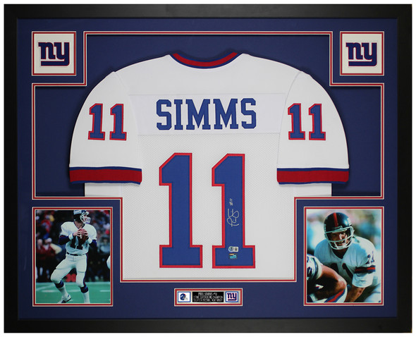 Phil Simms Autographed & Framed White New York Jersey Auto Beckett Certified