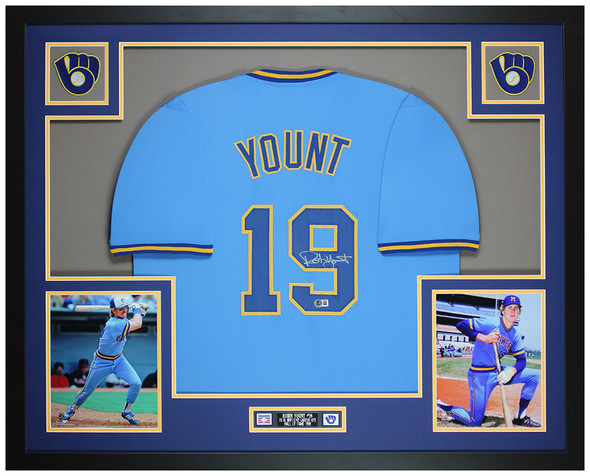 Robin Yount Autographed & Framed Blue Milwaukee Jersey Auto Beckett Certified