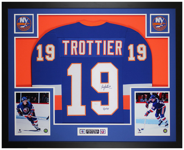 Bryan Trottier Autographed & Framed Blue New York Jersey Auto JSA Certified