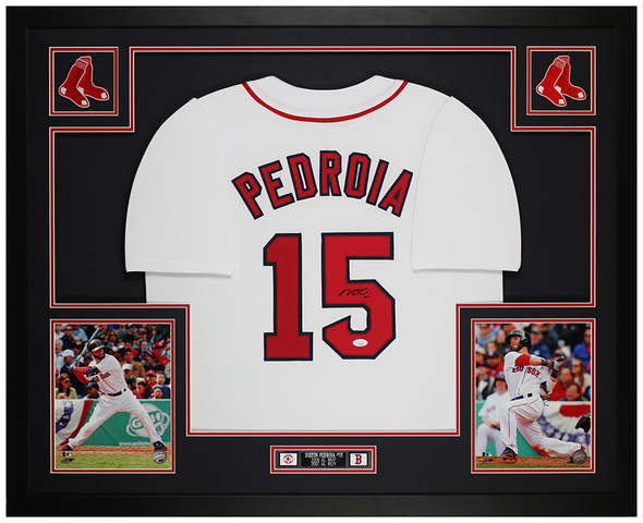 Dustin Pedroia Autographed & Framed White Boston Jersey Auto JSA Certified