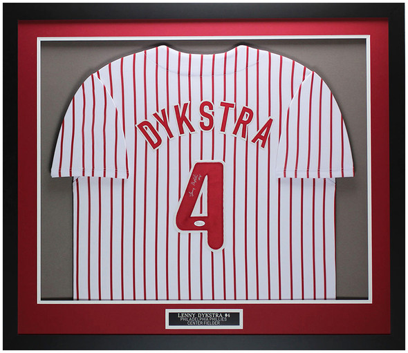 Lenny Dykstra Autographed & Framed White Philadelphia Jersey Auto JSA Certified