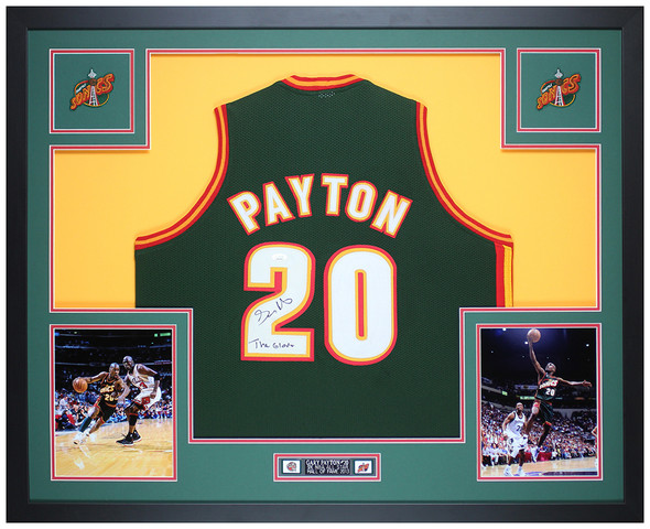 Gary Payton Autographed & Framed Green Seattle Jersey Auto JSA Certified