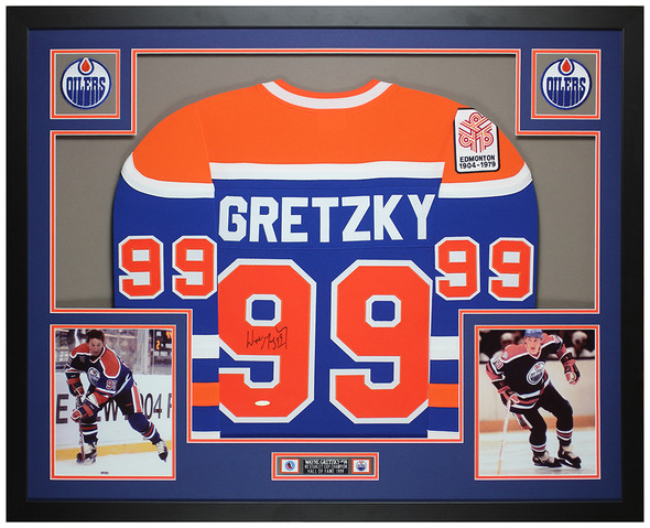 Wayne Gretzky Autographed & Framed Blue Edmonton Jersey Auto Upper Deck Certified