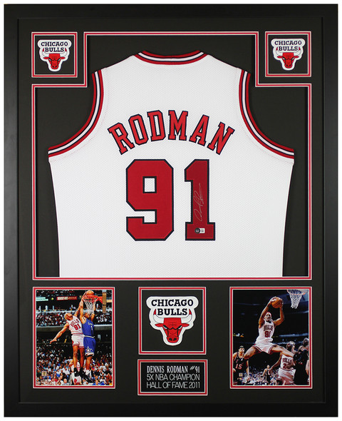 Dennis Rodman Autographed & Framed White Chicago Jersey Auto Beckett Certified