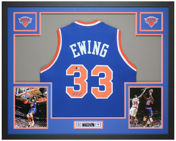 Patrick Ewing Autographed & Framed Blue New York Jersey Auto Beckett Certified