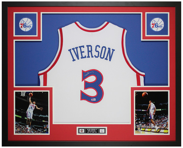Allen Iverson Autographed & Framed White Philadelphia Jersey Auto Beckett Certified