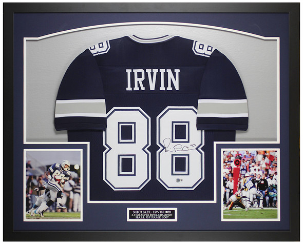 Michael Irvin Autographed & Framed Blue Dallas Jersey Auto Beckett Certified