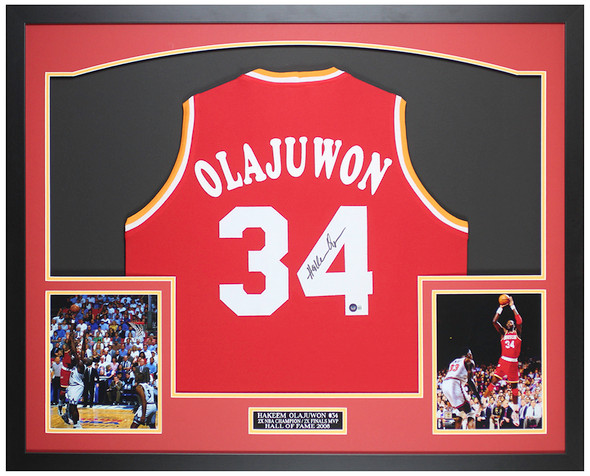Hakeem Olajuwon Autographed & Framed Red Houston Jersey Auto Beckett Certified