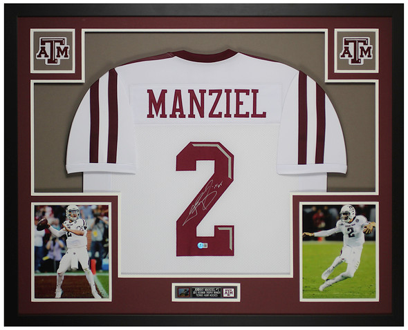Johnny Manziel Autographed & Framed White Texas A&M Jersey Auto Beckett Certified