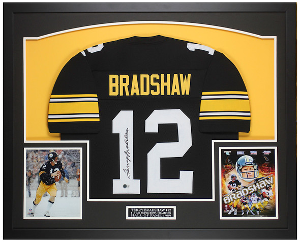 Terry Bradshaw Autographed & Framed Black Pittsburgh Jersey Auto Beckett Certified