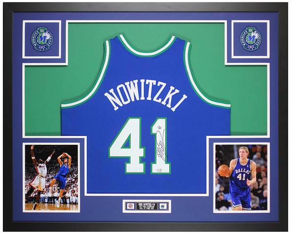 Dirk Nowitzki Autographed & Framed Blue Dallas Jersey Auto Fanatics Certified