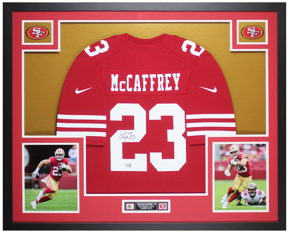 Christian McCaffrey Autographed & Framed Red San Francisco Jersey Auto Fanatics Certified