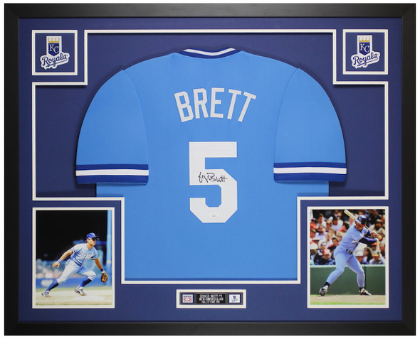 George Brett Autographed & Framed Blue Kansas City Jersey Auto JSA Certified