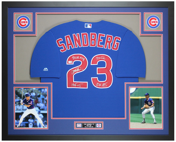Ryne Sandberg Autographed & Framed Blue Chicago Jersey Auto TriStar Certified