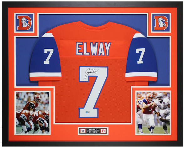 John Elway Autographed & Framed Orange Denver Jersey Auto Beckett Certified