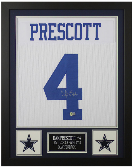 Dak Prescott Autographed & Framed White Dallas Jersey Auto Beckett Certified