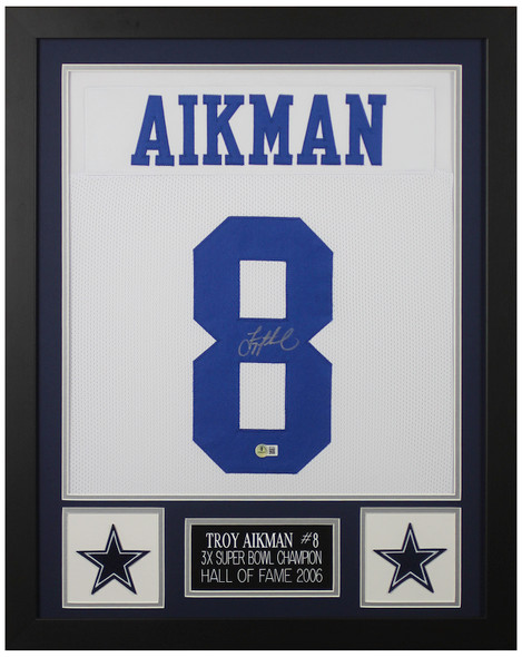 Troy Aikman Autographed & Framed White Dallas Jersey Auto Beckett Certified
