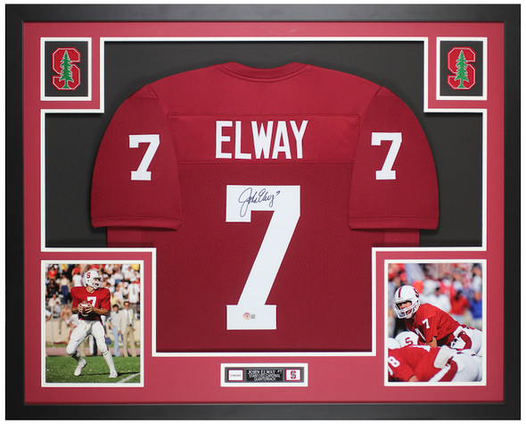 John Elway Autographed & Framed Maroon Stanford Jersey Auto Beckett Certified