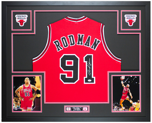 Dennis Rodman Autographed & Framed Red Chicago Jersey Auto JSA Certified