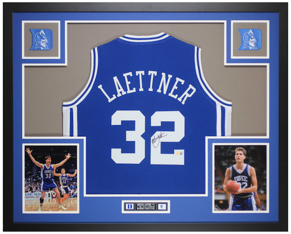 Christian Laettner Autographed & Framed Blue Duke Jersey Auto Schwartz Certified