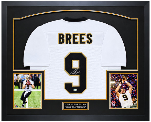 Drew Brees Autographed & Framed White New Orleans  Jersey Auto Beckett Certified