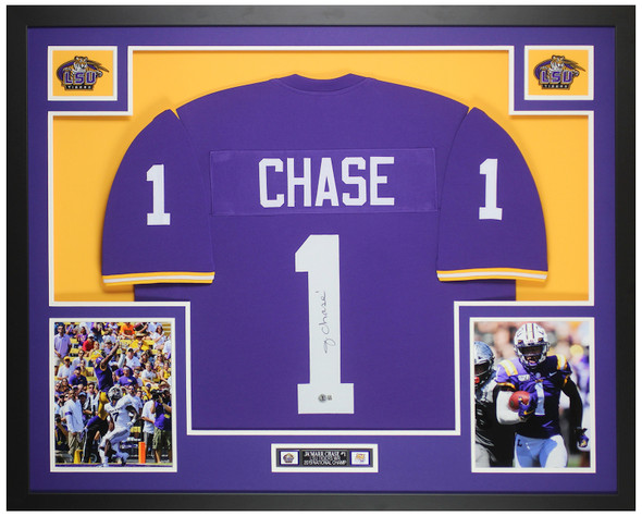 Ja'Marr Chase Autographed & Framed Purple LSU Jersey Auto Beckett Certified