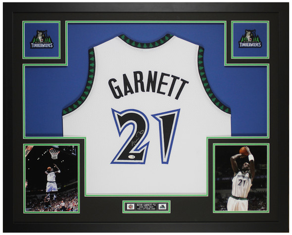 Kevin Garnett Autographed & Framed White Minnesota Jersey Auto JSA Certified