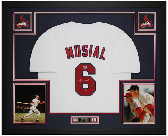 Stan Musial Autographed & Framed White St. Louis Jersey Auto Beckett Certified