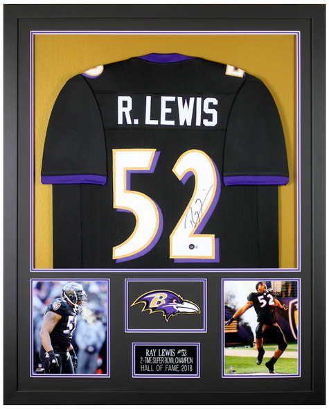Ray Lewis Autographed & Framed Black Baltimore Jersey Auto Beckett Certified