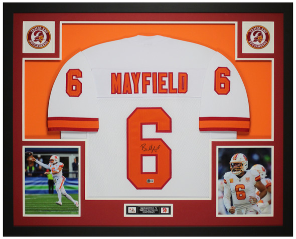 Baker Mayfield Autographed & Framed White Tampa Bay Jersey Auto Beckett Certified