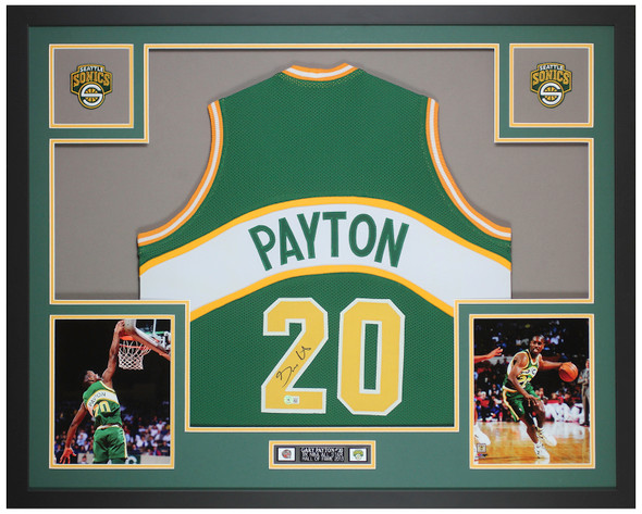 Gary Payton Autographed & Framed Green Seattle Jersey Auto Beckett Certified