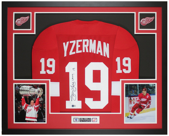 Steve Yzerman Autographed & Framed Red Detroit Jersey Auto Beckett Certified