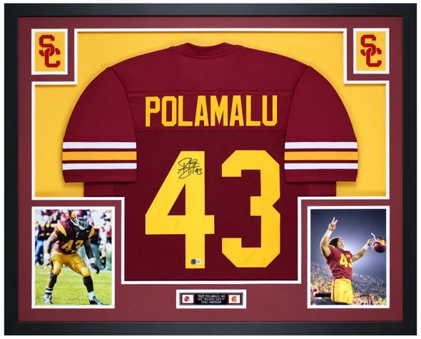 Troy Polamalu Autographed & Framed Maroon USC Jersey Auto Beckett Certified