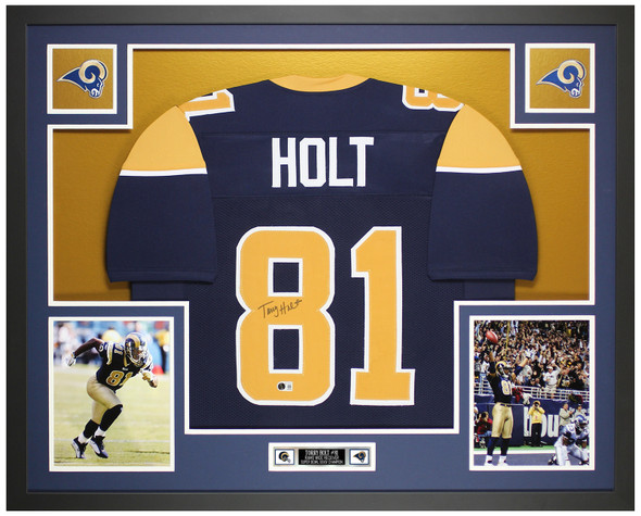Torry Holt Autographed & Framed Blue St. Louis Jersey Auto Beckett Certified