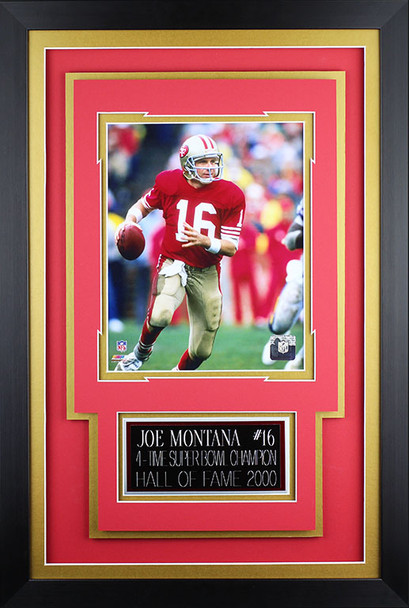 Joe Montana Framed 8x10 San Francisco 49ers Photo with Nameplate (JM-P1C)
