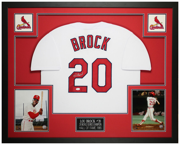 Lou Brock Autographed and Framed White St. Louis Cardinals Jersey Auto JSA COA
