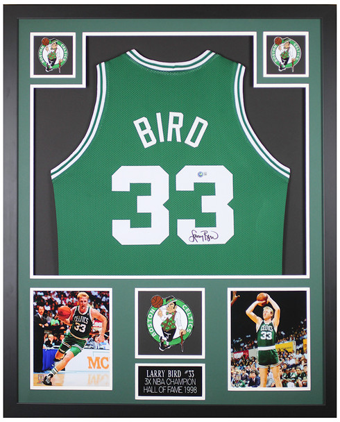 Larry Bird Autographed and Framed Green Celtics Jersey Auto Beckett