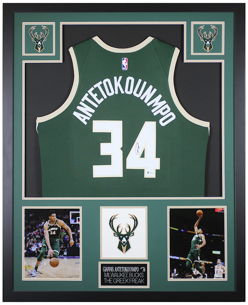 Giannis Antetokounmpo Autographed & Framed Green Milwaukee Jersey Auto Beckett COA