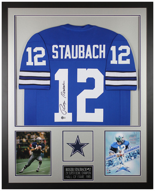 Roger Staubach Autographed and Framed Dallas Cowboys Jersey